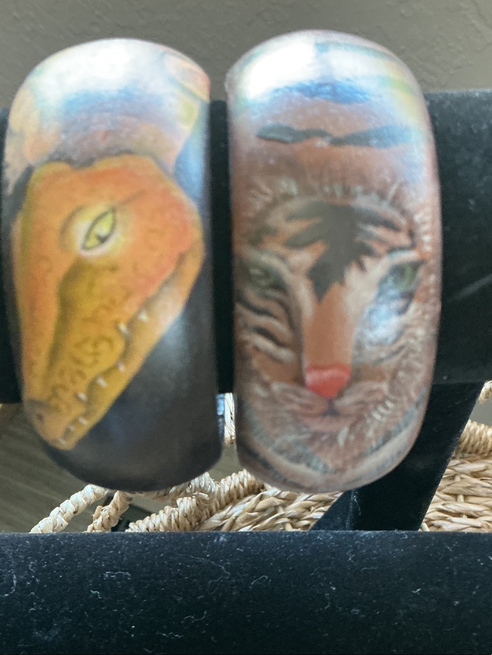 Hand-Painted Brown Cat & Lion Wooden Cat Collar Charms